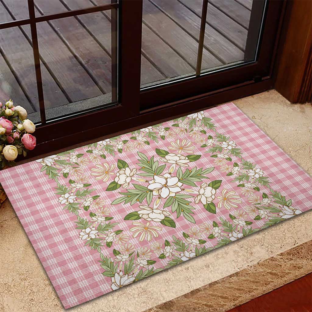 Squares Maile Leaf Rubber Doormat Pink Palaka Hawaiian Quilt Pattern - Polynesian Pride