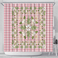 Squares Maile Leaf Shower Curtain Pink Palaka Hawaiian Quilt Pattern - Polynesian Pride