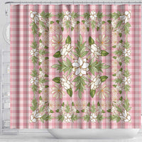Squares Maile Leaf Shower Curtain Pink Palaka Hawaiian Quilt Pattern - Polynesian Pride