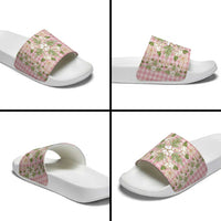 Squares Maile Leaf Slide Sandals Pink Palaka Hawaiian Quilt Pattern - Polynesian Pride