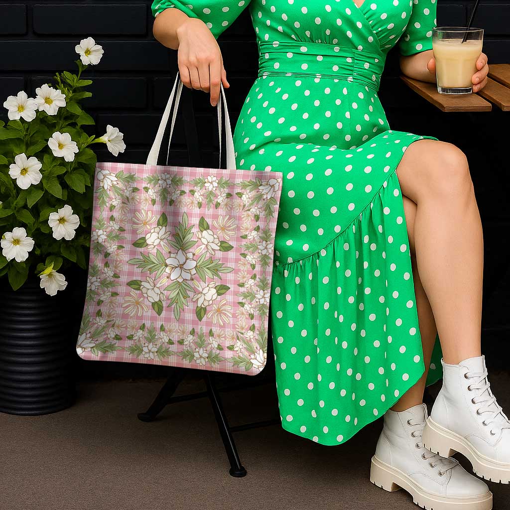 Squares Maile Leaf Tote Bag Pink Palaka Hawaiian Quilt Pattern - Polynesian Pride