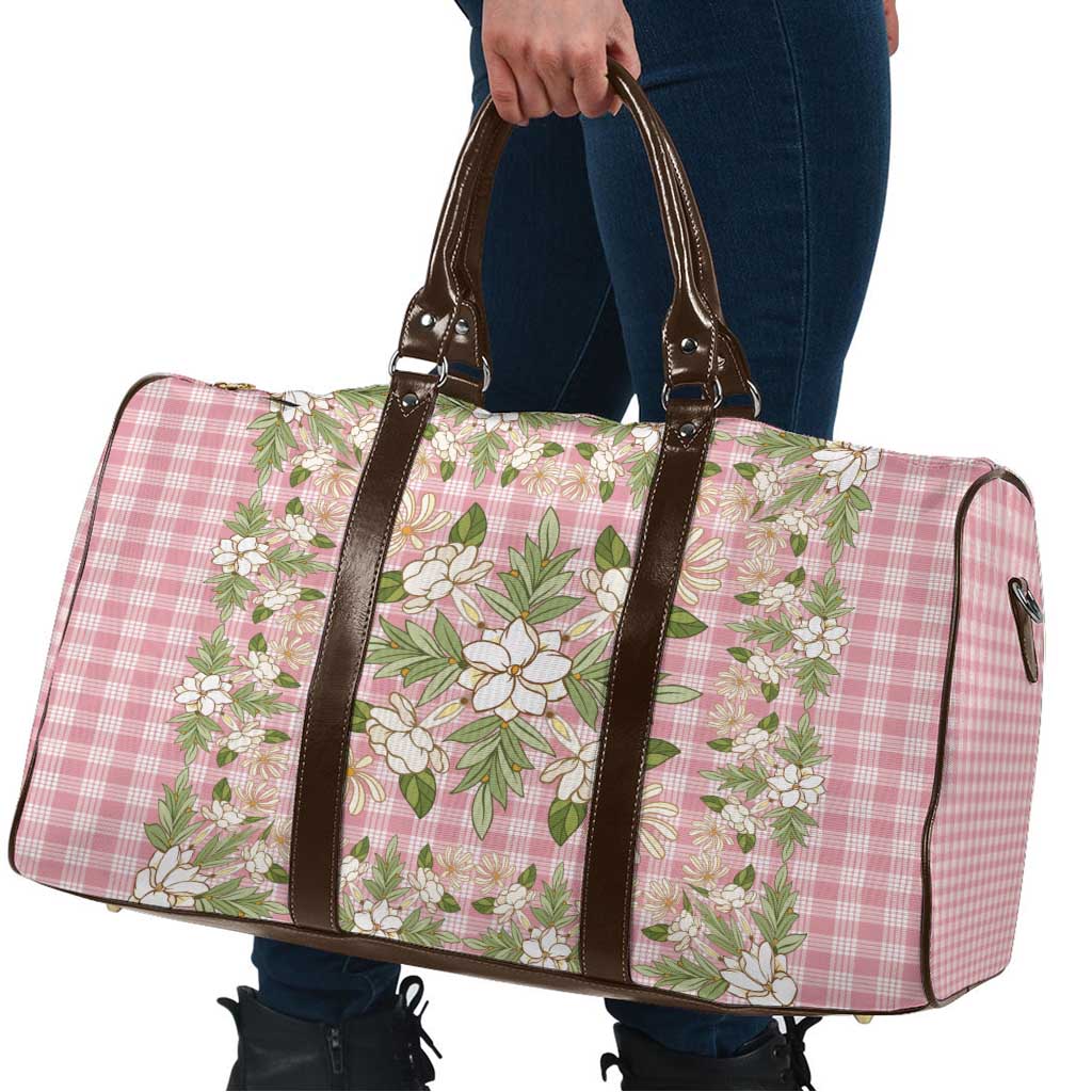 Squares Maile Leaf Travel Bag Pink Palaka Hawaiian Quilt Pattern - Polynesian Pride