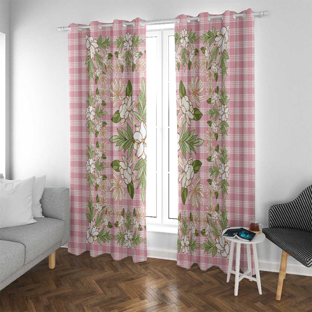Squares Maile Leaf Window Curtain Pink Palaka Hawaiian Quilt Pattern - Polynesian Pride