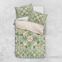 Squares Maile Leaf Bedding Set Turquoise Palaka Hawaiian Quilt Pattern - Polynesian Pride