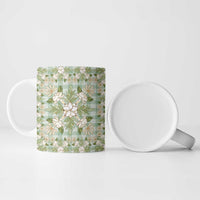 Squares Maile Leaf Ceramic Mug Turquoise Palaka Hawaiian Quilt Pattern - Polynesian Pride