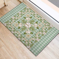 Squares Maile Leaf Rubber Doormat Turquoise Palaka Hawaiian Quilt Pattern - Polynesian Pride