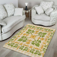 Squares Puakenikeni and Kalo Area Rug Beige Palaka Hawaiian Quilt Pattern - Polynesian Pride