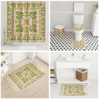 Squares Puakenikeni and Kalo Bathroom Set Beige Palaka Hawaiian Quilt Pattern - Polynesian Pride