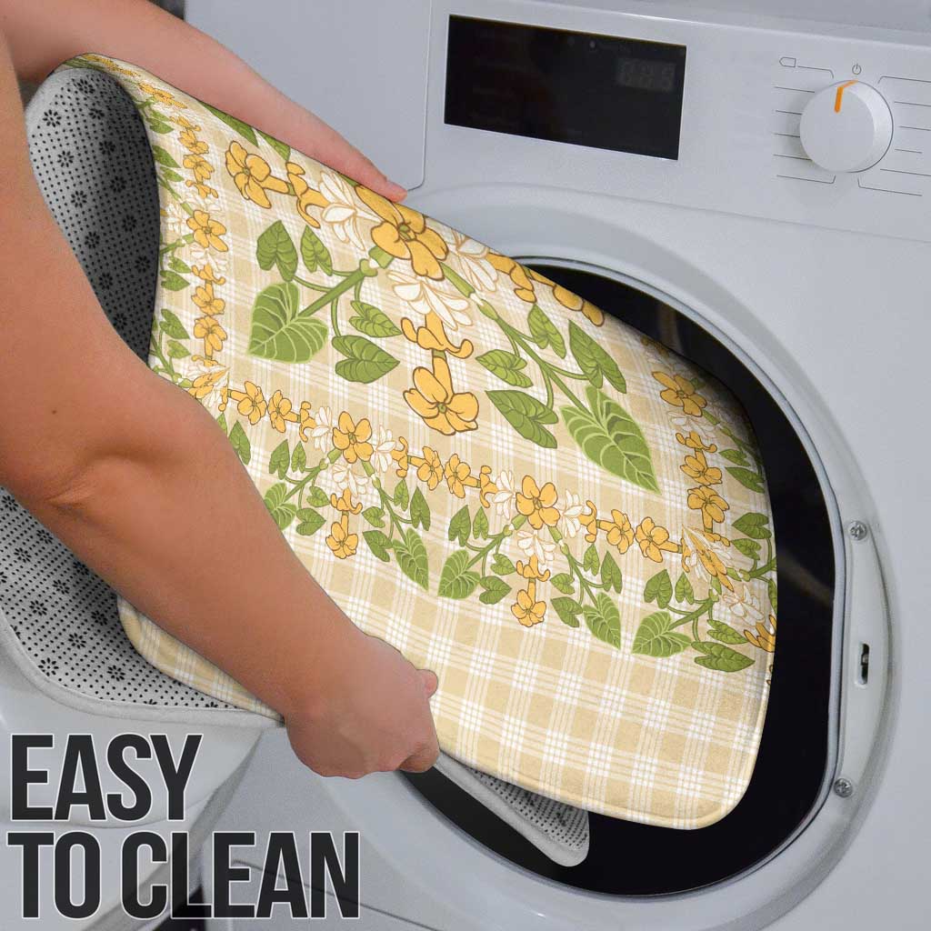 Squares Puakenikeni and Kalo Bathroom Set Beige Palaka Hawaiian Quilt Pattern - Polynesian Pride