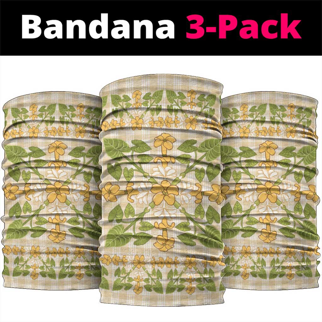 Squares Puakenikeni and Kalo Neck Gaiter Beige Palaka Hawaiian Quilt Pattern - Polynesian Pride