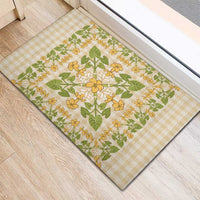 Squares Puakenikeni and Kalo Rubber Doormat Beige Palaka Hawaiian Quilt Pattern - Polynesian Pride
