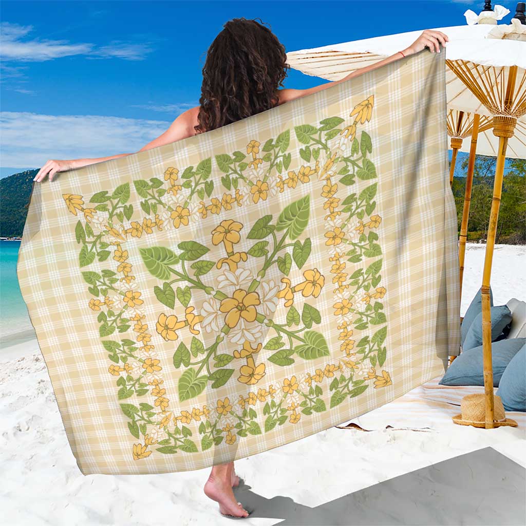 Squares Puakenikeni and Kalo Sarong Beige Palaka Hawaiian Quilt Pattern - Polynesian Pride