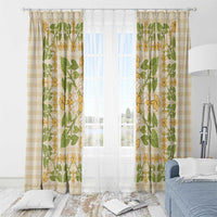 Squares Puakenikeni and Kalo Window Curtain Beige Palaka Hawaiian Quilt Pattern - Polynesian Pride