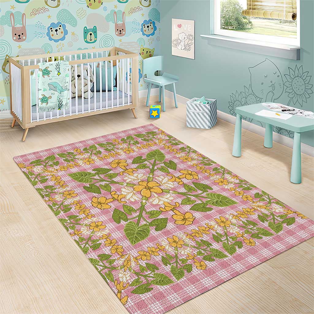 Squares Puakenikeni and Kalo Area Rug Pink Palaka Hawaiian Quilt Pattern - Polynesian Pride