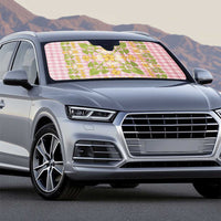 Squares Puakenikeni and Kalo Auto Sun Shade Pink Palaka Hawaiian Quilt Pattern - Polynesian Pride