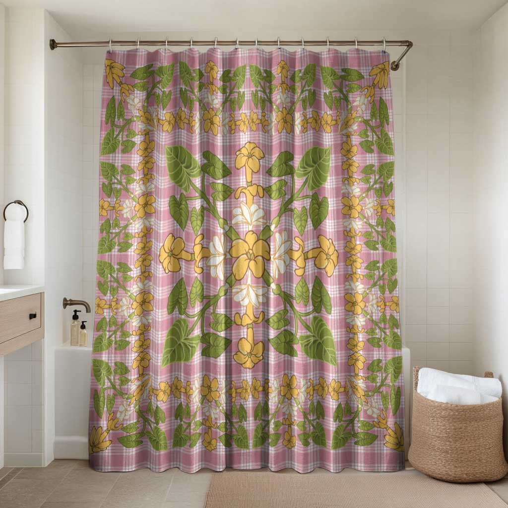 Squares Puakenikeni and Kalo Bathroom Set Pink Palaka Hawaiian Quilt Pattern - Polynesian Pride