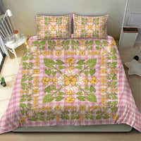 Squares Puakenikeni and Kalo Bedding Set Pink Palaka Hawaiian Quilt Pattern - Polynesian Pride