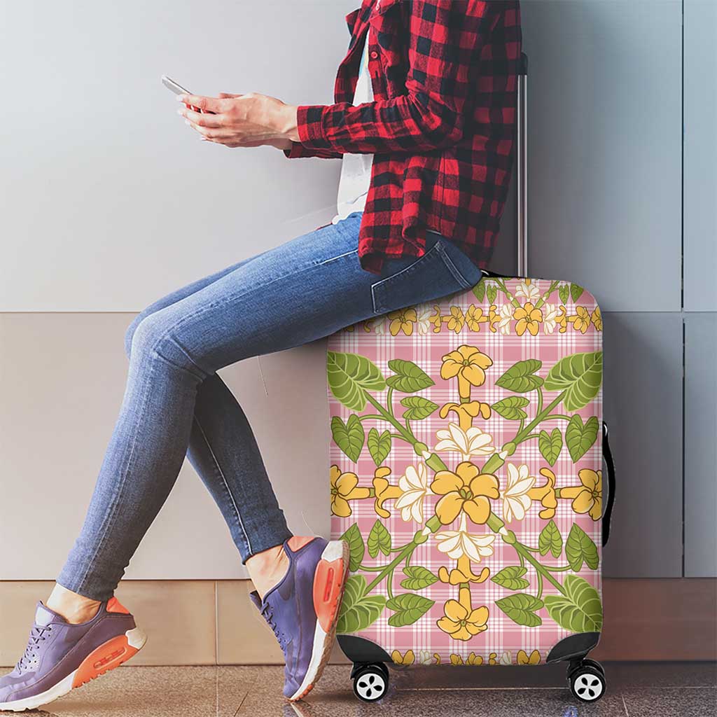 Squares Puakenikeni and Kalo Luggage Cover Pink Palaka Hawaiian Quilt Pattern - Polynesian Pride