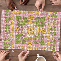 Squares Puakenikeni and Kalo Puzzle Pink Palaka Hawaiian Quilt Pattern - Polynesian Pride