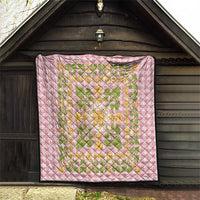 Squares Puakenikeni and Kalo Quilt Pink Palaka Hawaiian Quilt Pattern - Polynesian Pride