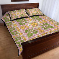 Squares Puakenikeni and Kalo Quilt Bed Set Pink Palaka Hawaiian Quilt Pattern - Polynesian Pride