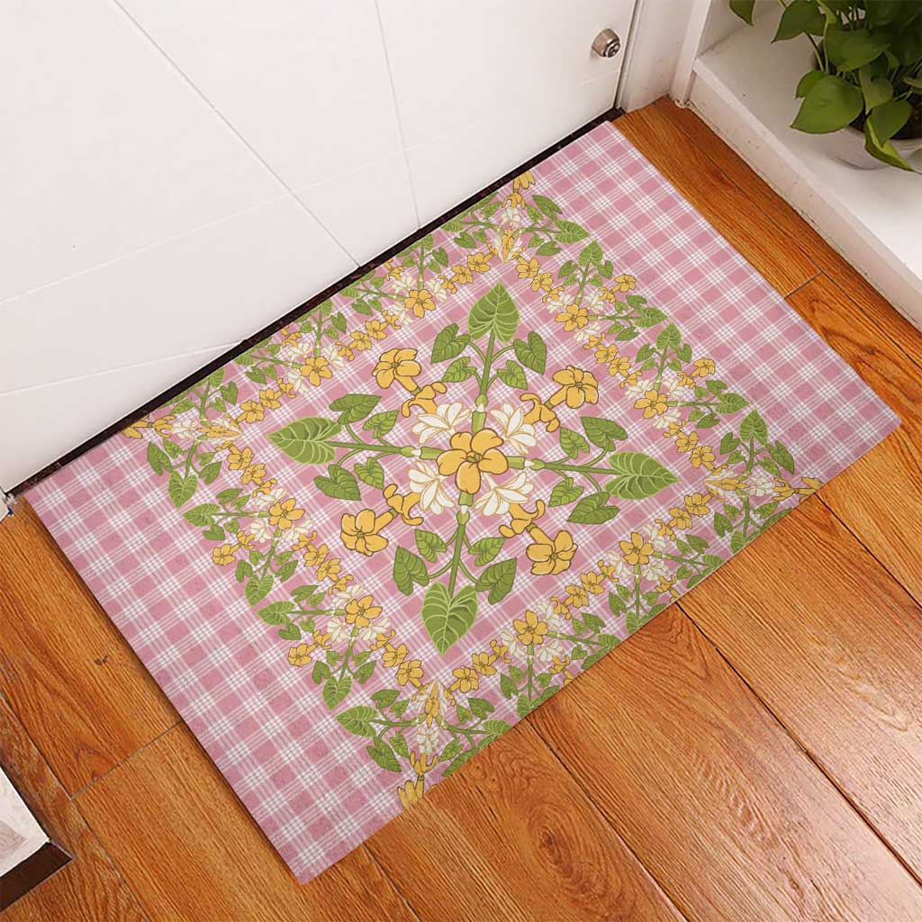 Squares Puakenikeni and Kalo Rubber Doormat Pink Palaka Hawaiian Quilt Pattern - Polynesian Pride