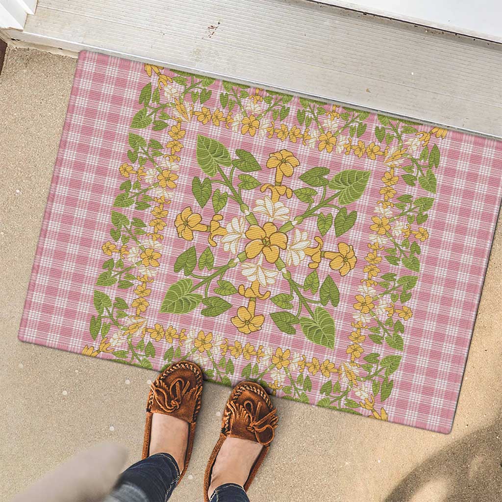 Squares Puakenikeni and Kalo Rubber Doormat Pink Palaka Hawaiian Quilt Pattern - Polynesian Pride
