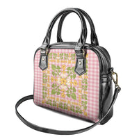 Squares Puakenikeni and Kalo Shoulder Handbag Pink Palaka Hawaiian Quilt Pattern - Polynesian Pride