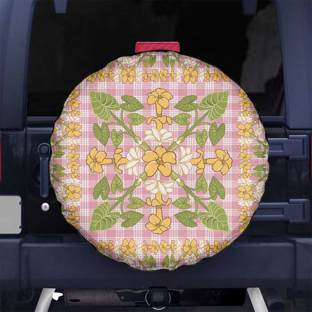 Squares Puakenikeni and Kalo Spare Tire Cover Pink Palaka Hawaiian Quilt Pattern - Polynesian Pride