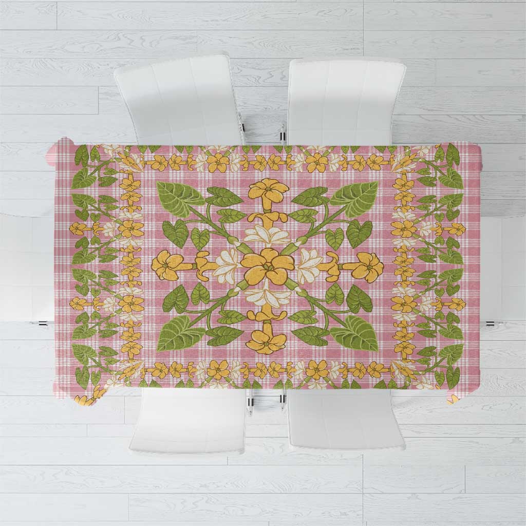 Squares Puakenikeni and Kalo Tablecloth Pink Palaka Hawaiian Quilt Pattern - Polynesian Pride