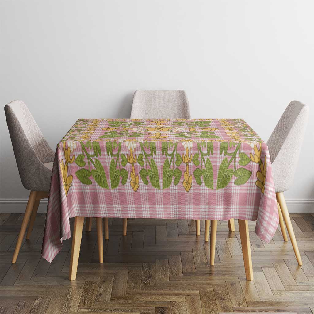 Squares Puakenikeni and Kalo Tablecloth Pink Palaka Hawaiian Quilt Pattern - Polynesian Pride