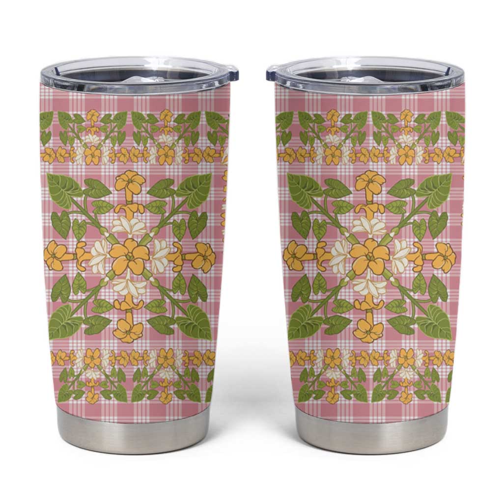 Squares Puakenikeni and Kalo Tumbler Cup Pink Palaka Hawaiian Quilt Pattern - Polynesian Pride