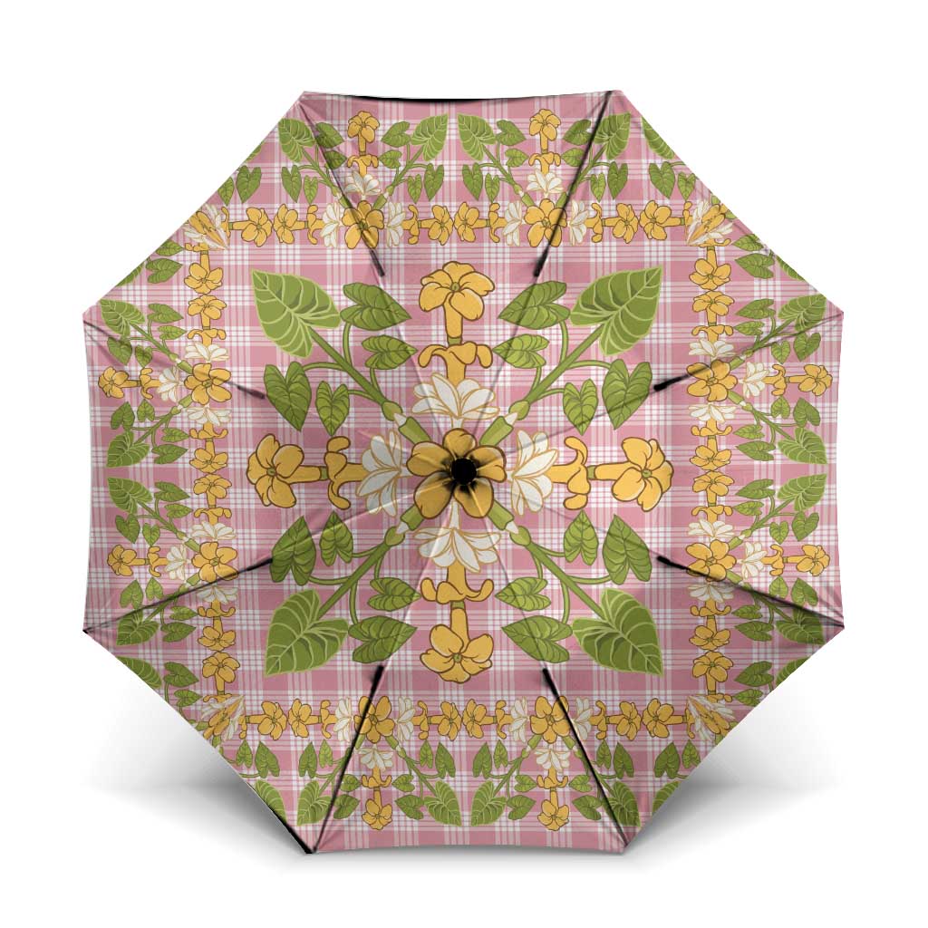 Squares Puakenikeni and Kalo Umbrella Pink Palaka Hawaiian Quilt Pattern - Polynesian Pride