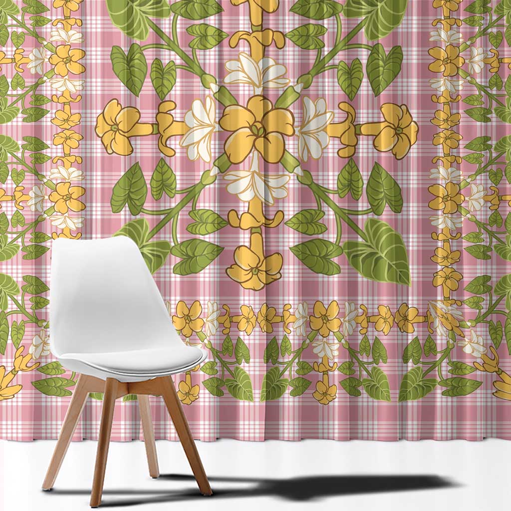 Squares Puakenikeni and Kalo Window Curtain Pink Palaka Hawaiian Quilt Pattern - Polynesian Pride