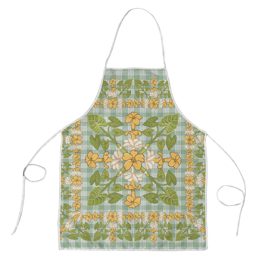 Squares Puakenikeni and Kalo Apron Turquoise Palaka Hawaiian Quilt Pattern - Polynesian Pride