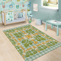 Squares Puakenikeni and Kalo Area Rug Turquoise Palaka Hawaiian Quilt Pattern - Polynesian Pride