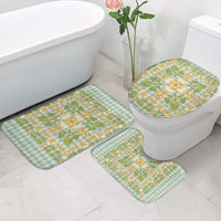 Squares Puakenikeni and Kalo Bathroom Set Turquoise Palaka Hawaiian Quilt Pattern - Polynesian Pride