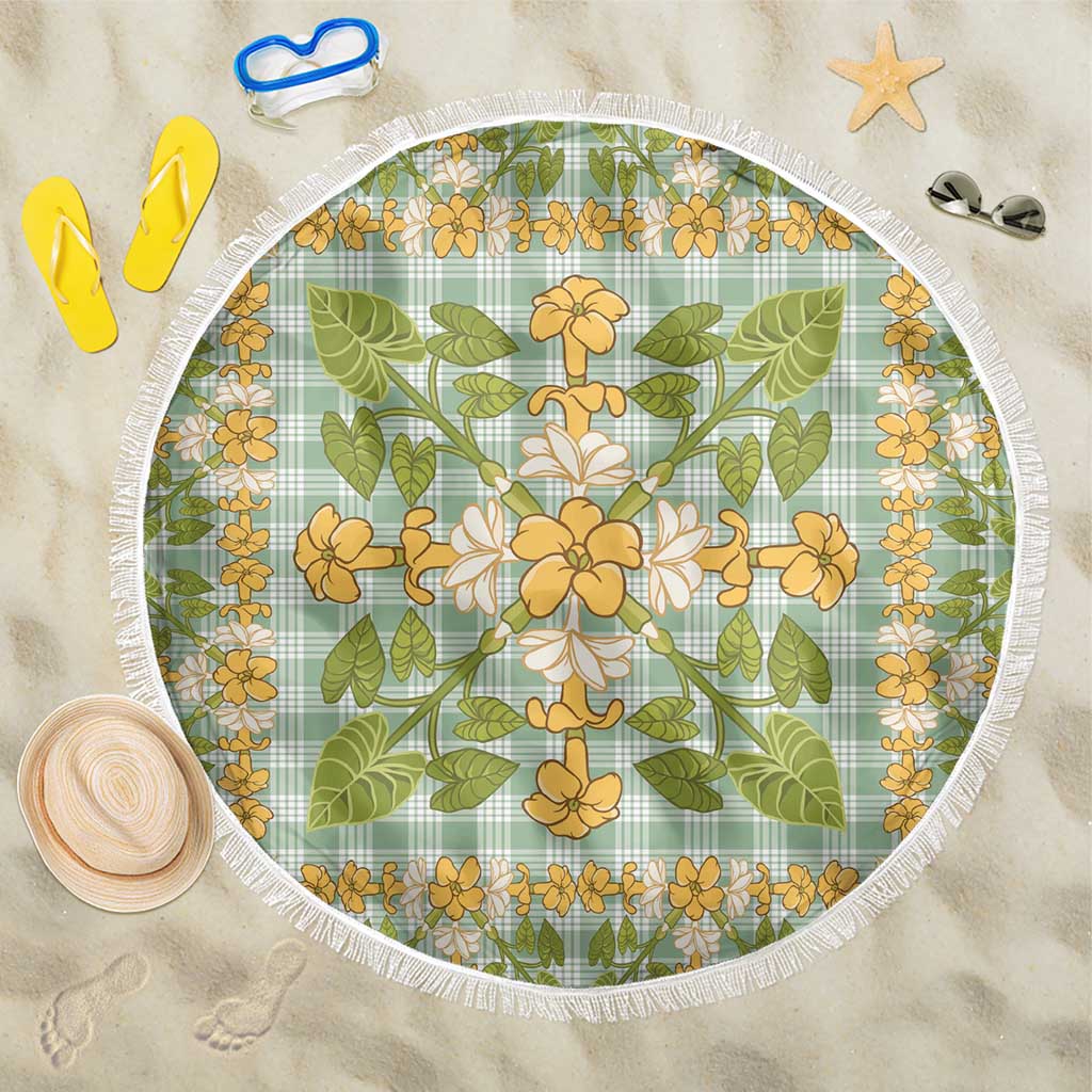 Squares Puakenikeni and Kalo Beach Blanket Turquoise Palaka Hawaiian Quilt Pattern - Polynesian Pride
