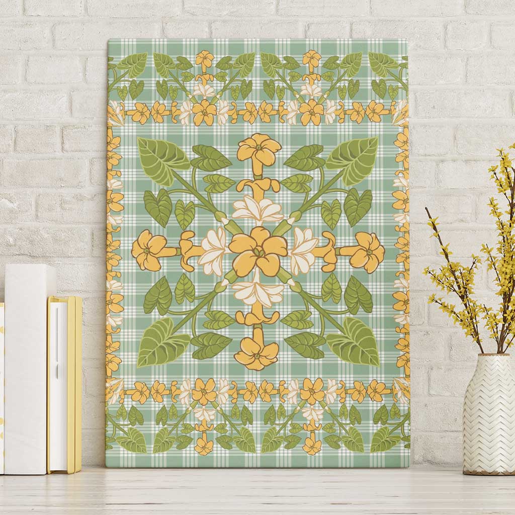 Squares Puakenikeni and Kalo Canvas Wall Art Turquoise Palaka Hawaiian Quilt Pattern - Polynesian Pride