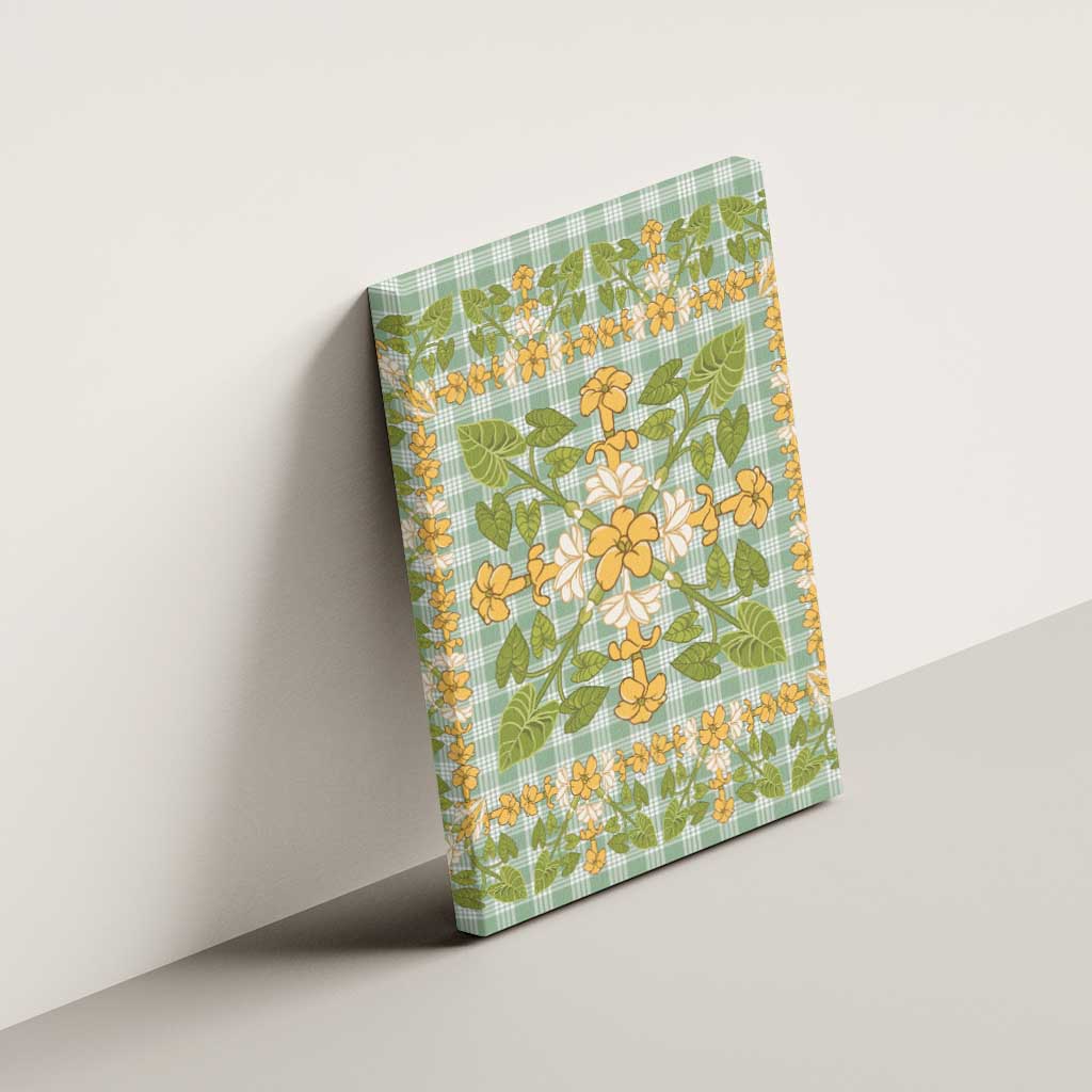 Squares Puakenikeni and Kalo Canvas Wall Art Turquoise Palaka Hawaiian Quilt Pattern - Polynesian Pride