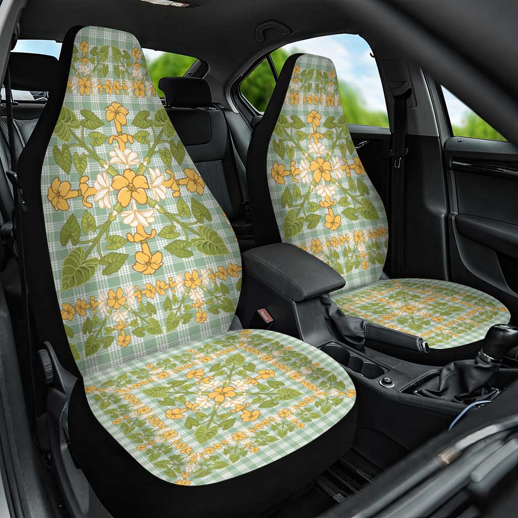 Squares Puakenikeni and Kalo Car Seat Cover Turquoise Palaka Hawaiian Quilt Pattern - Polynesian Pride