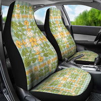 Squares Puakenikeni and Kalo Car Seat Cover Turquoise Palaka Hawaiian Quilt Pattern - Polynesian Pride
