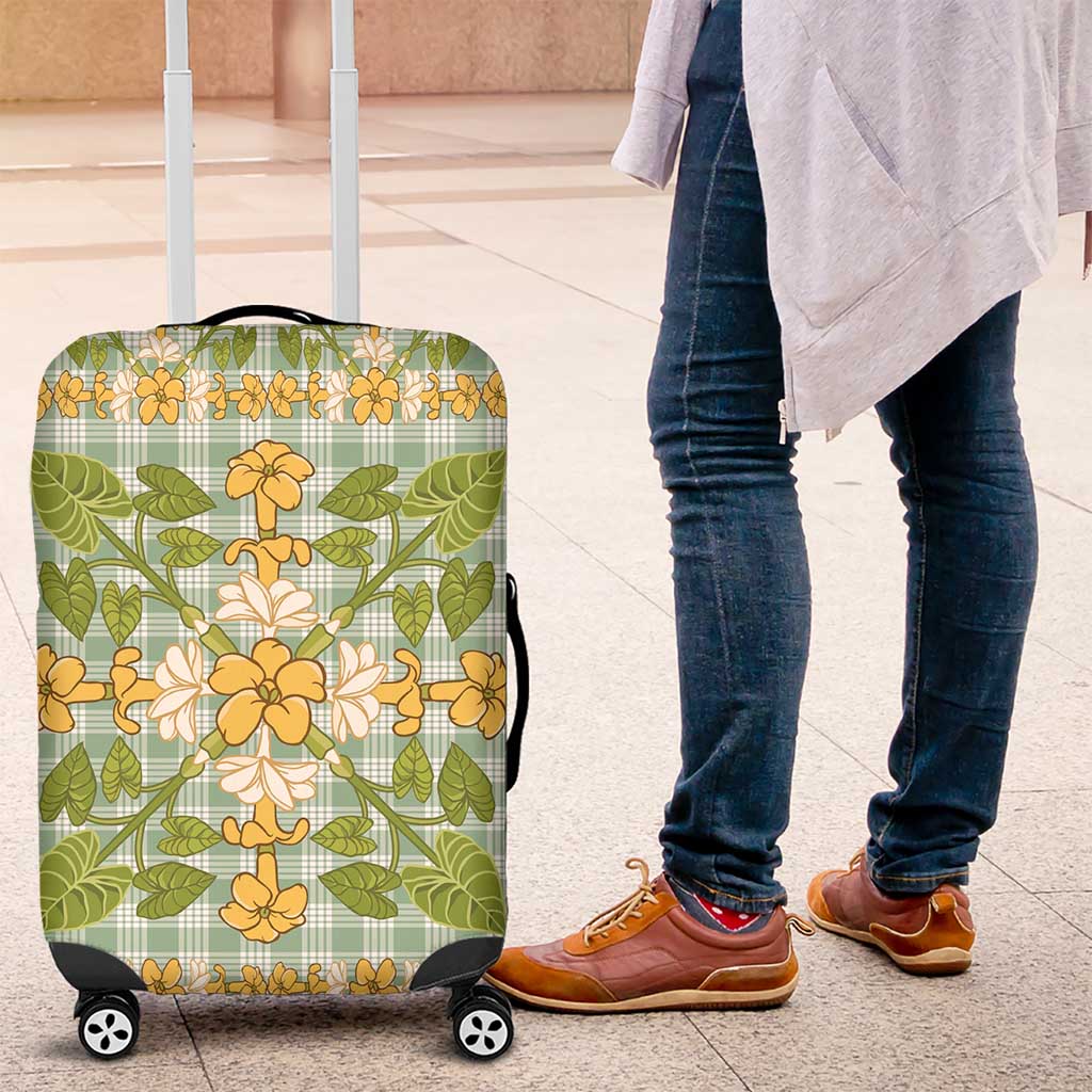 Squares Puakenikeni and Kalo Luggage Cover Turquoise Palaka Hawaiian Quilt Pattern - Polynesian Pride