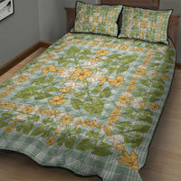 Squares Puakenikeni and Kalo Quilt Bed Set Turquoise Palaka Hawaiian Quilt Pattern - Polynesian Pride