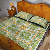 Squares Puakenikeni and Kalo Quilt Bed Set Turquoise Palaka Hawaiian Quilt Pattern - Polynesian Pride