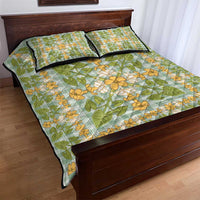 Squares Puakenikeni and Kalo Quilt Bed Set Turquoise Palaka Hawaiian Quilt Pattern - Polynesian Pride