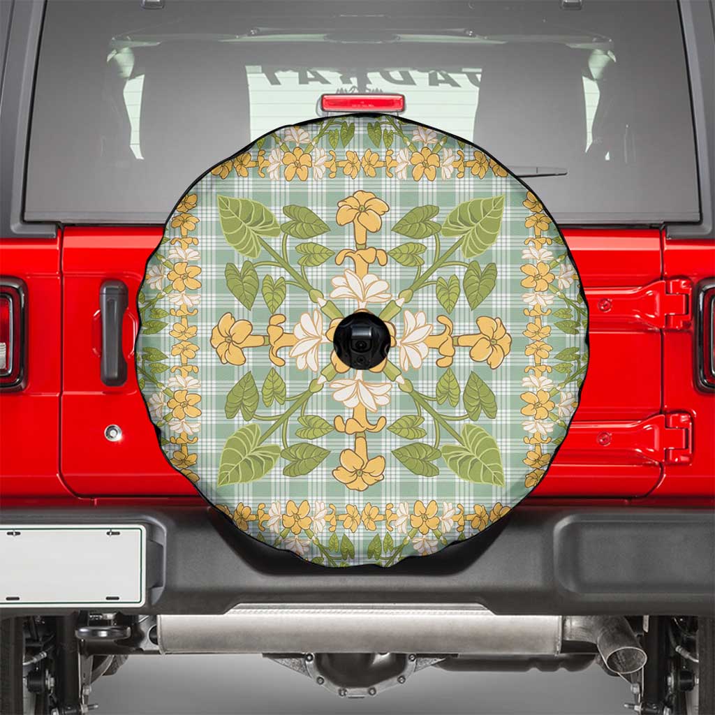 Squares Puakenikeni and Kalo Spare Tire Cover Turquoise Palaka Hawaiian Quilt Pattern - Polynesian Pride