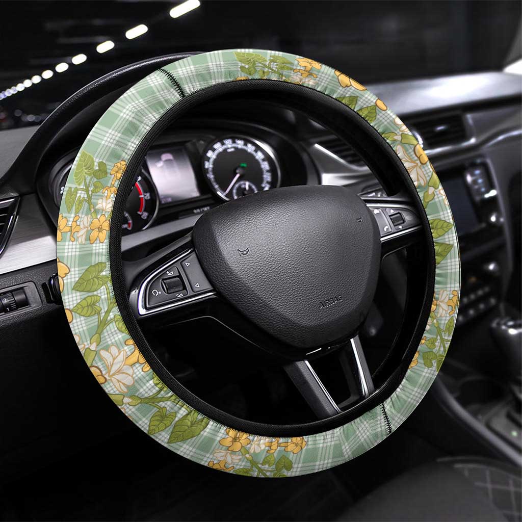 Squares Puakenikeni and Kalo Steering Wheel Cover Turquoise Palaka Hawaiian Quilt Pattern - Polynesian Pride