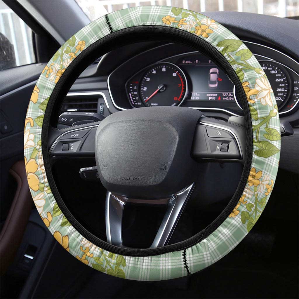 Squares Puakenikeni and Kalo Steering Wheel Cover Turquoise Palaka Hawaiian Quilt Pattern - Polynesian Pride