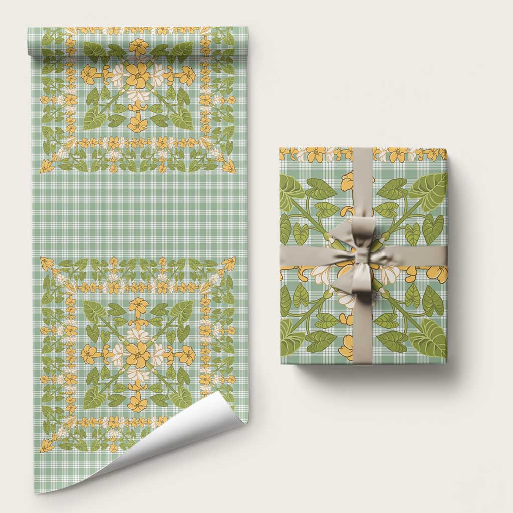 Squares Puakenikeni and Kalo Wrapping Paper Turquoise Palaka Hawaiian Quilt Pattern - Polynesian Pride